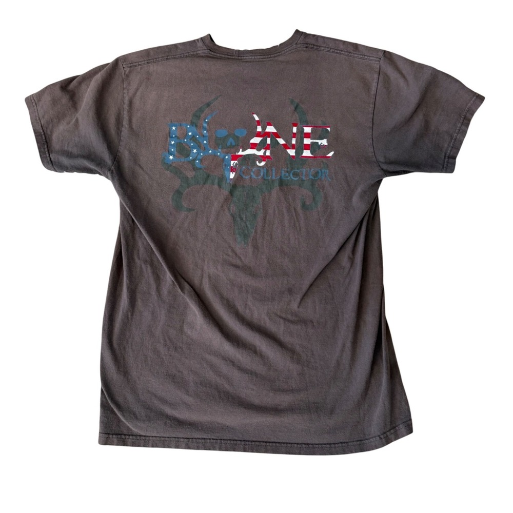 Bone Collector T-Shirt Mens Large Graphic Tee American Flag‎ Skull Antlers Brown